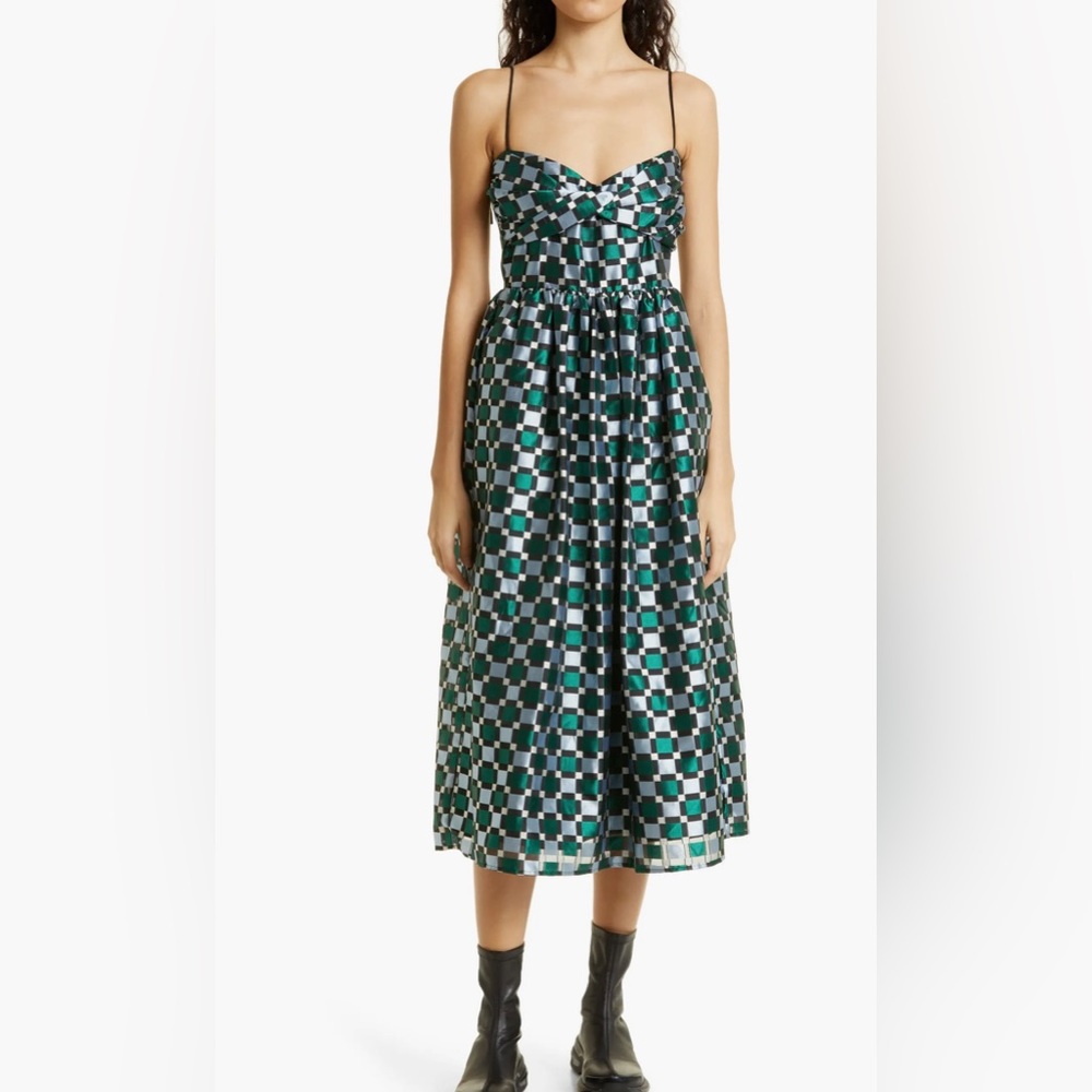 STINE GOYA Arya Metallic Jacquard Check Satin Dress